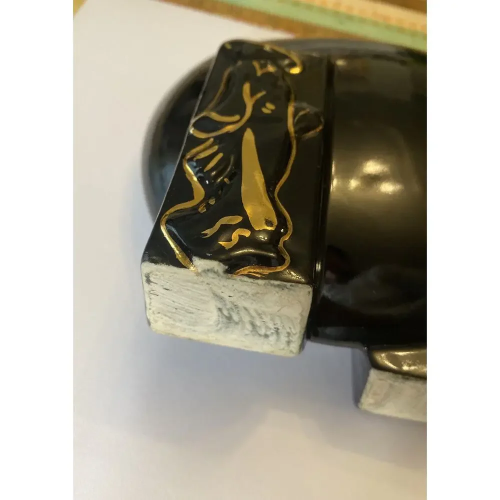 Vintage FAPCO 1930 Joan Lea Creations Shanghai Black 22K Gold Disk Asian Vase